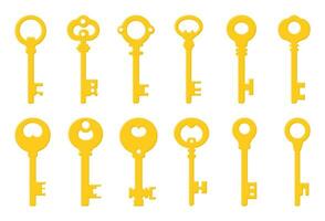 Golden keys set isolated on white background. Cartoon style. Vector illustration for any design.