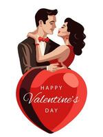 Valentines day greeting card, cute poster. Vector illustration of a couple in love. Flyer, invitation, poster, brochure, banner.