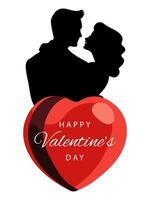 Valentines day greeting card, cute poster. Vector illustration of a black silhouette couple in love. Flyer, invitation, poster, brochure, banner.