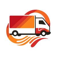 Delivery truck icon isolated on white background. Flat line cargo van moving fast. Fast shipping service logo. Vector illustration.