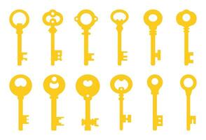 Yellow keys set isolated on white background. Cartoon style. Vector illustration for any design.