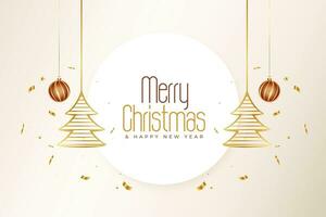 merry christmas holiday greeting with bauble and xmas tree vector