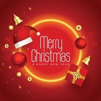 merry christmas reaistic neon frame background with xmas elements vector