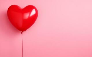 AI generated Romantic background with red heart shaped balloon on pink background with place for text photo