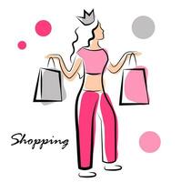 The queen of shopping. Woman with shopping vector