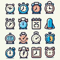 colección dieciséis íconos reloj linda vector