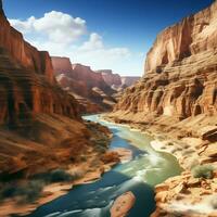 AI generated Majestic Canyon Landscape with Rugged Sculpted Rock Formations photo