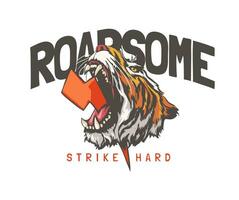 roarsome slogan with tiger and thunder graphic vector illustration