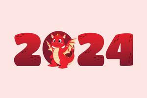 Large numbers 2024 with cute Chinese dragon stylish numbers on a light background vector