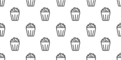 Seamless pattern Popcorn line icon. Popcorn, bucket, box.  Vector illustration isolated on white background. Food, snack. Line style for background, menu, invitation.