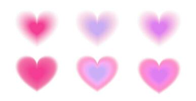 Set of blurred hearts in pink and lilac colors. Bright shapes for y2k design. Elements for Valentine's Day card vector