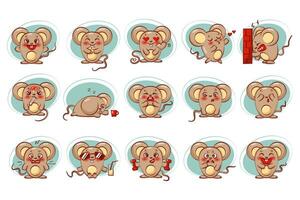 Cute little mouse doing various activities set. Funny brown baby animal character vector illustration
