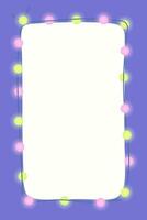 Xmas light bulbs frame, vertical rectangle shape. Simple but cute Christmas hand drawn frame. Vector illustration.