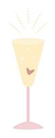 Single glass with sparkling wine, vector illustration in yellow, beige and brown colors