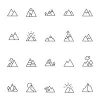 Mountain Vector Icons Collection. Suitable for books, stores, shops. Editable stroke in minimalistic outline style. Symbol for design