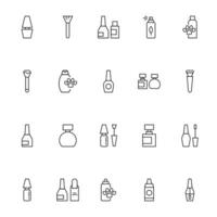 belleza botellas y accesorios vector línea icono conjunto