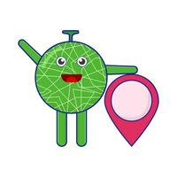 cantaloupe character with location illustration vector