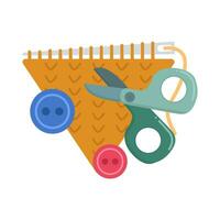 knitting, scisors with button illustration vector