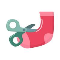 scissors with knit sock illustration vector