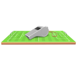 3D Rendering Silver Whistle On Soccer Field Side View png