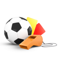 3d interpretazione calcio sfera, fischio con rosso e giallo carte png