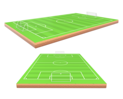 3d representación fútbol campo frente y perspicar lado ver png