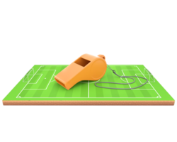 3D Rendering Whistle On Soccer Field Side View png