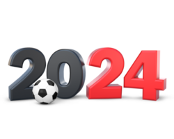 3d tolkning 2024 text med fotboll boll png