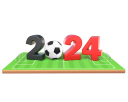 3d le rendu 2024 texte avec football Balle sur football champ de face vue png