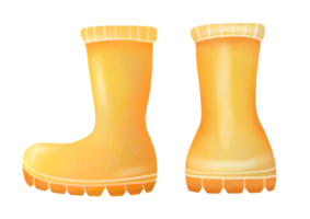 watercolor Yellow rubber boots on transparent background. clipart Cartoon drawing of shoes for Farming, gardening. cut out footwear for protection moisture, rain, puddles. spring, summer, autumn time png