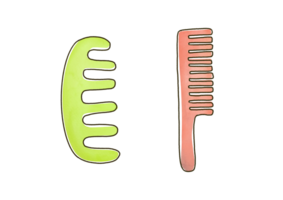 cute comb set for detangling hair, hairbrushing. Eco friendly hairdressing tool for personal hygiene. Hand drawn watercolor cutout clip art Barber's Tool on transparent background png