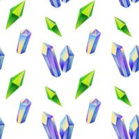 Seamless pattern with bright hand painted watercolor jewelry crystals, gems, diamond. precious stones on transparent background. perfect for gretting gift paper, wedding decor or fabric textile png