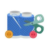 thread knit, button with scissors illustration vector
