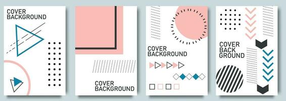 Set of cover design in Memphis style. Geometric design, abstract background. Fashionable bright cover, banner, poster, booklet vector