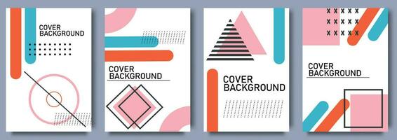 Set of cover design in Memphis style. Geometric design, abstract background. Fashionable bright cover, banner, poster, booklet vector