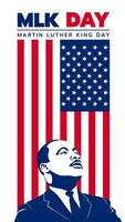 Martin Luther King Jr Day., Vector illustrations, typography greeting card design. Graphic design for banner, USA flag.