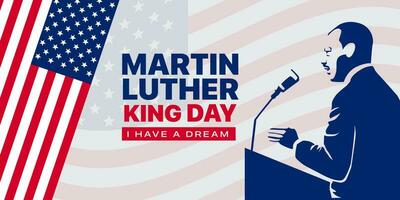 Martin Luther King Jr Day., Vector illustrations, typography greeting card design. Graphic design for banner, USA flag.