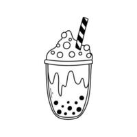 Bubble tea isolated on a white background in doodle style. Vector illustration of smoothie or bubble tea.