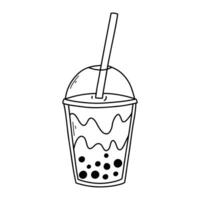 Bubble tea isolated on a white background in doodle style. Vector illustration of smoothie or bubble tea.