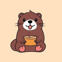 Vector flat cute beaver illustration with white background