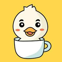 Vector flat cute duck illustration with yellow background