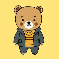 Vector flat cute bear illustration with yellow background