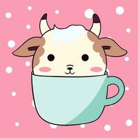 Vector flat cute cow in a cup with cute background