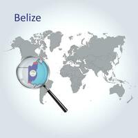 Magnified map Belize with the flag of Belize enlargement of maps, Vector Art