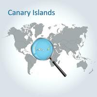 Magnified map Canary Islands with the flag of Canary Islands enlargement of maps, Vector Art