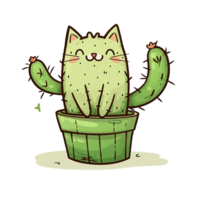 AI generated cartoon illustration of an cactus in the shape of a cat png