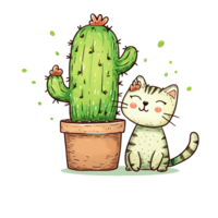 AI generated cartoon illustration of an cactus in the shape of a cat png