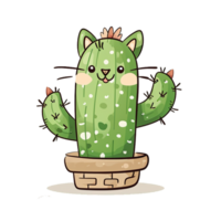 AI generated cartoon illustration of an cactus in the shape of a cat png