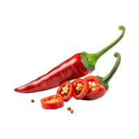 AI generated Red Chilies Pepper With A Green Stem With Sliced Red Chilies png