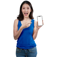 AI generated women holding smartphone png